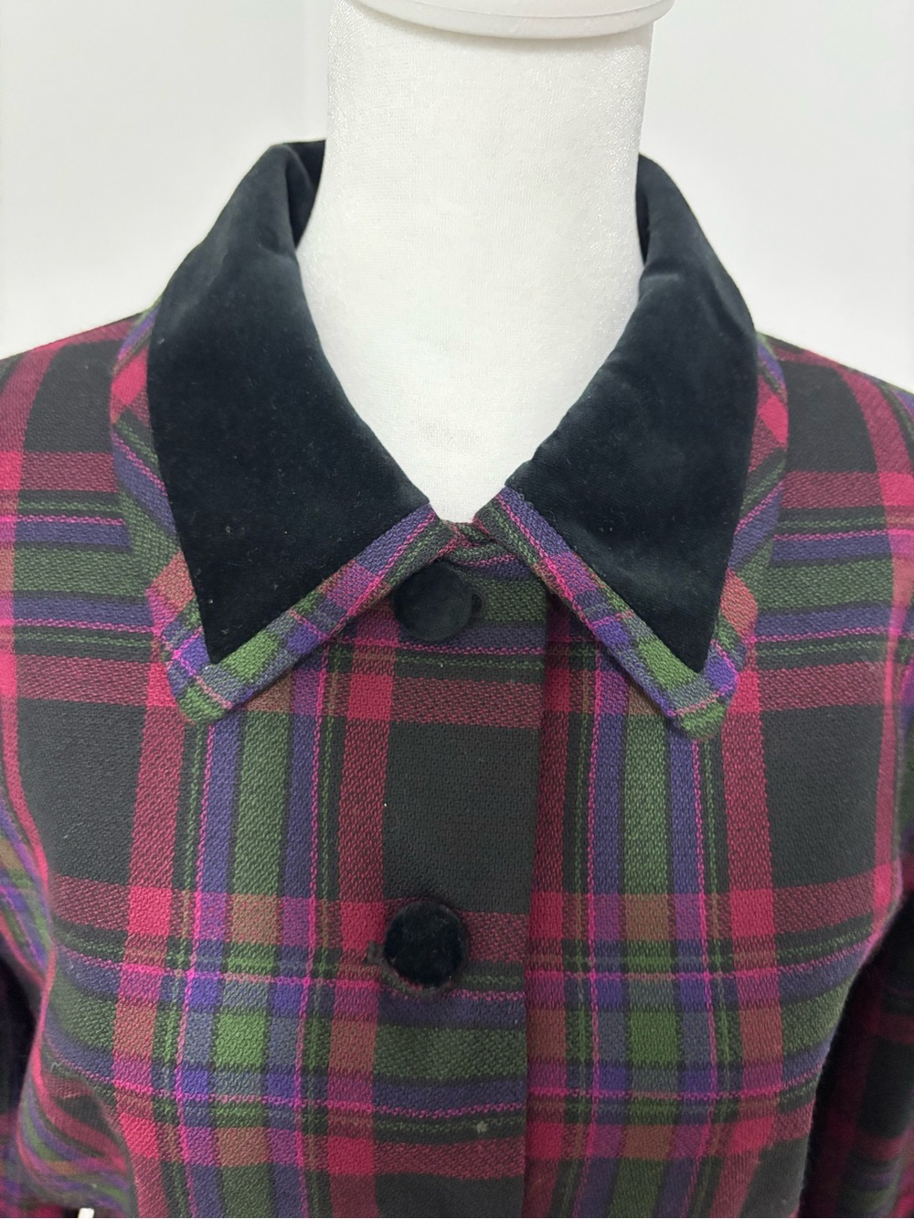 Vintage Wool Petite Sophisticate 12P Blend Plaid Velvet Trim Blazer Jacket - Picture 4 of 12